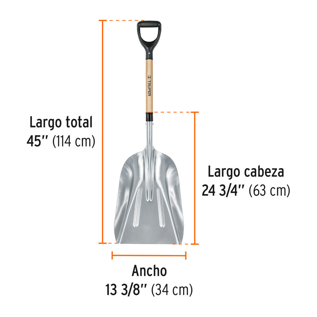 Pala sanitaria cabeza #15 de aluminio, puño "Y", mango 27" TRUPER PALY-12 (17232)