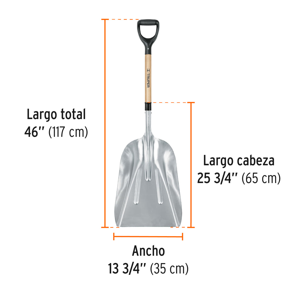 Pala sanitaria cabeza #15-1/2 aluminio, puño "Y", mango 27" TRUPER PALY-14 (17233)