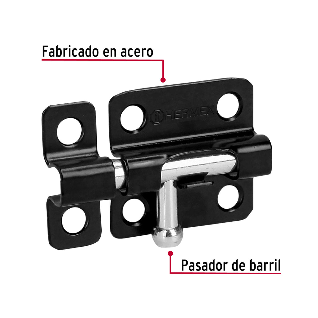 Pasador de barril 2" de acero acabado negro, HERMEX PAS-26 (43693)