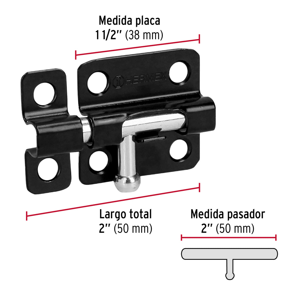 Pasador de barril 2" de acero acabado negro, HERMEX PAS-26 (43693)