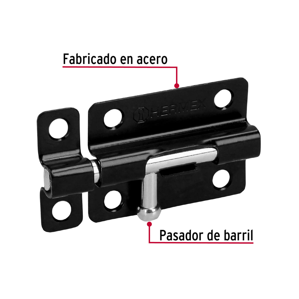 Pasador de barril 3" de acero acabado negro, HERMEX PAS-36 (43694)