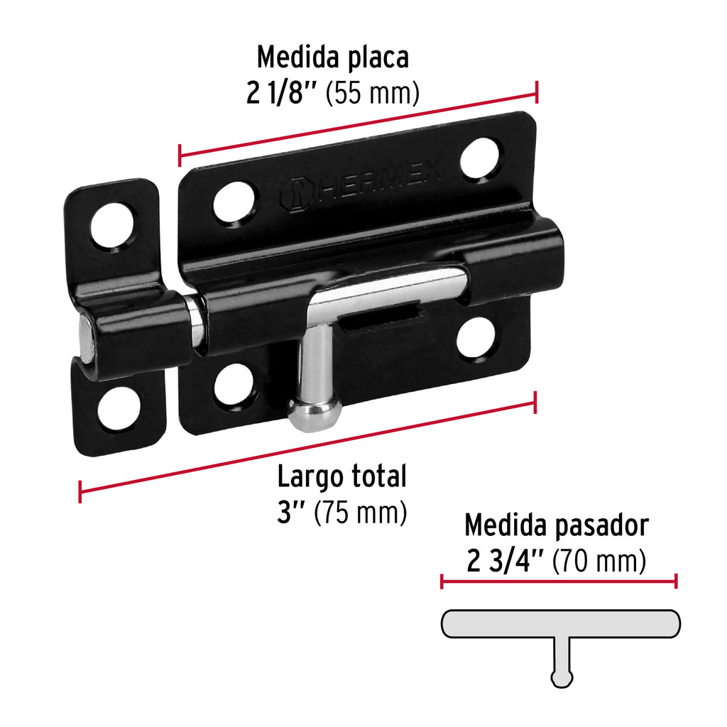 Pasador de barril 3" de acero acabado negro, HERMEX PAS-36 (43694)