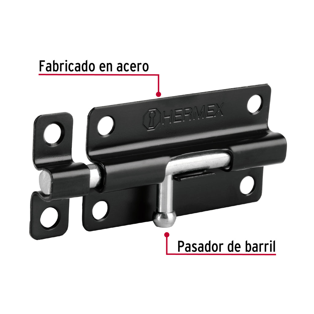 Pasador de barril 4" de acero acabado negro, HERMEX PAS-46 (43695)