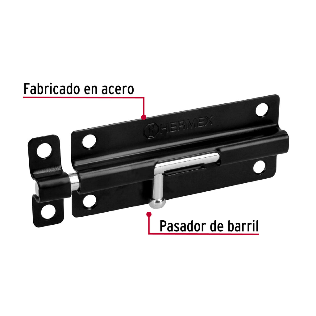 Pasador de barril 5" de acero acabado negro, HERMEX PAS-56 (43696)