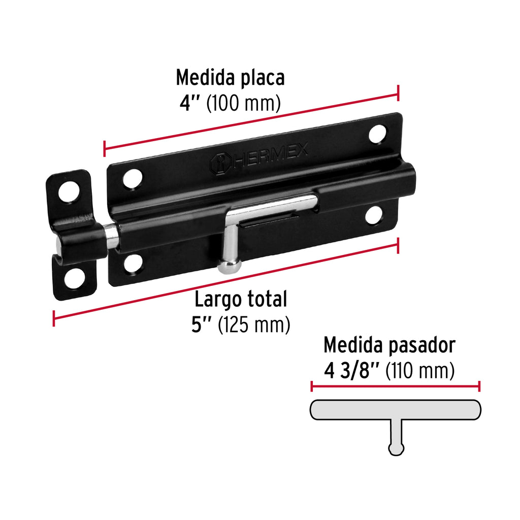 Pasador de barril 5" de acero acabado negro, HERMEX PAS-56 (43696)