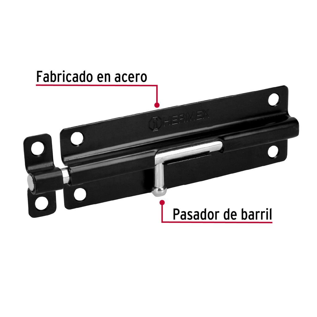 Pasador de barril 6" de acero acabado negro, HERMEX PAS-66 (43697)