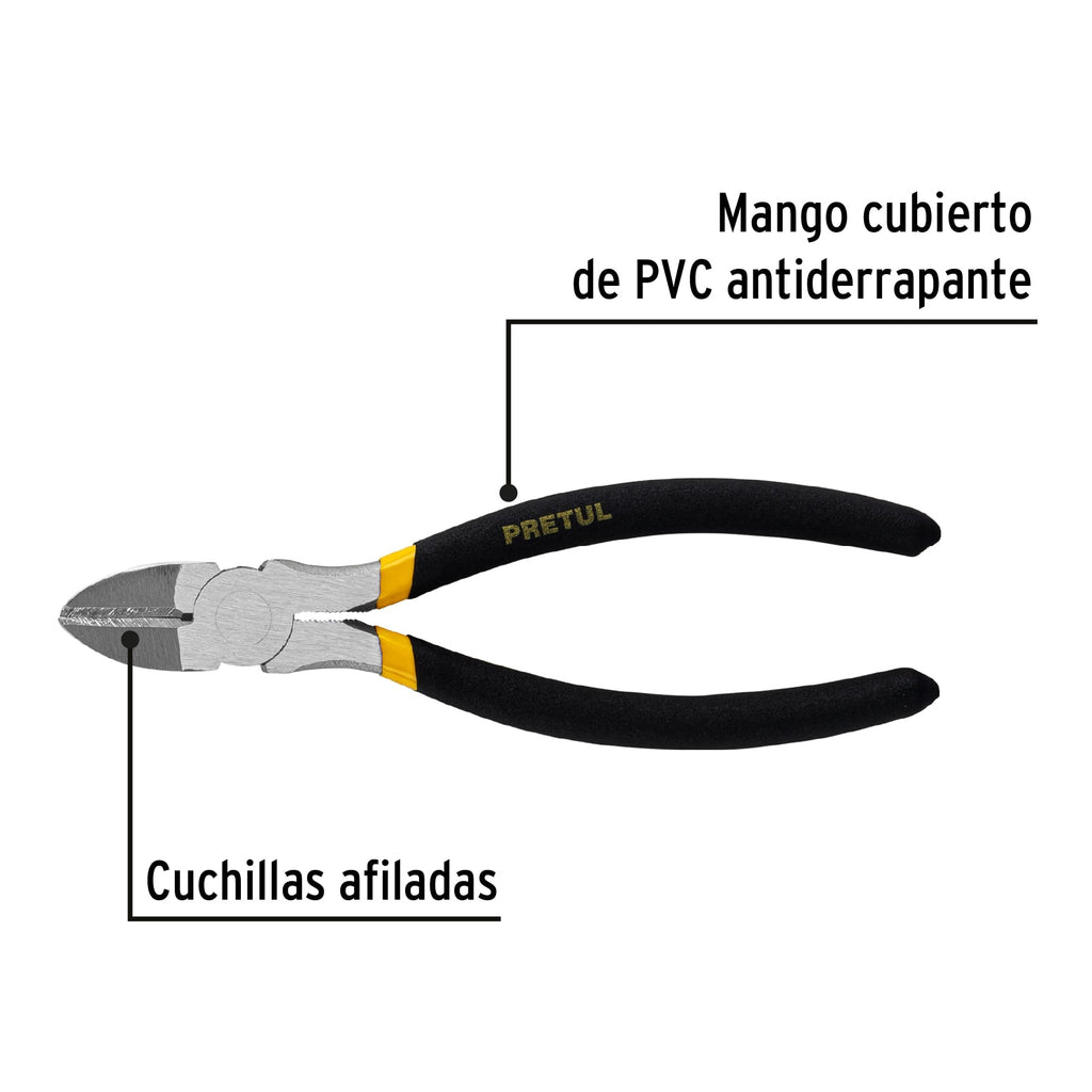 Pinza de corte diagonal 7" mango de PVC, PRETUL PCD-7P (22637)