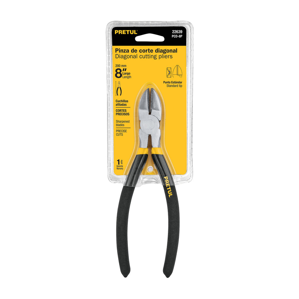 Pinza de corte diagonal 8" mango de PVC, PRETUL PCD-8P (22639)