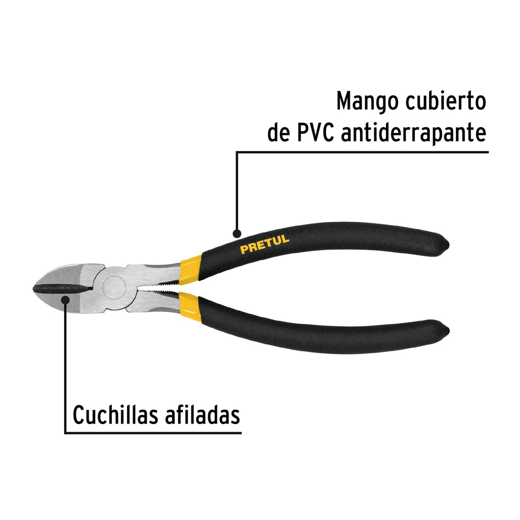 Pinza de corte diagonal 8" mango de PVC, PRETUL PCD-8P (22639)