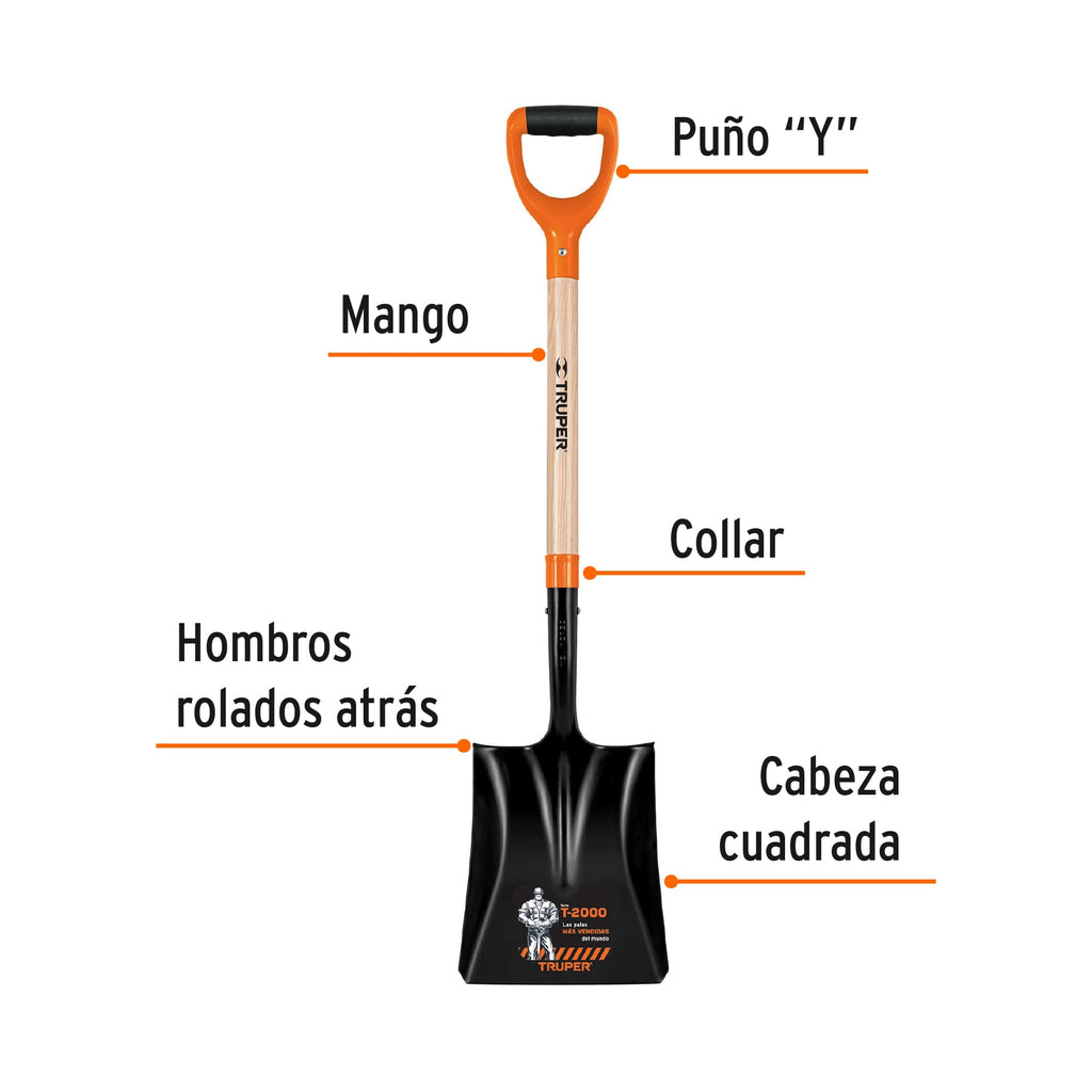 Pala cuadrada T-2000, puño "Y", TRUPER PCY-P (17161)