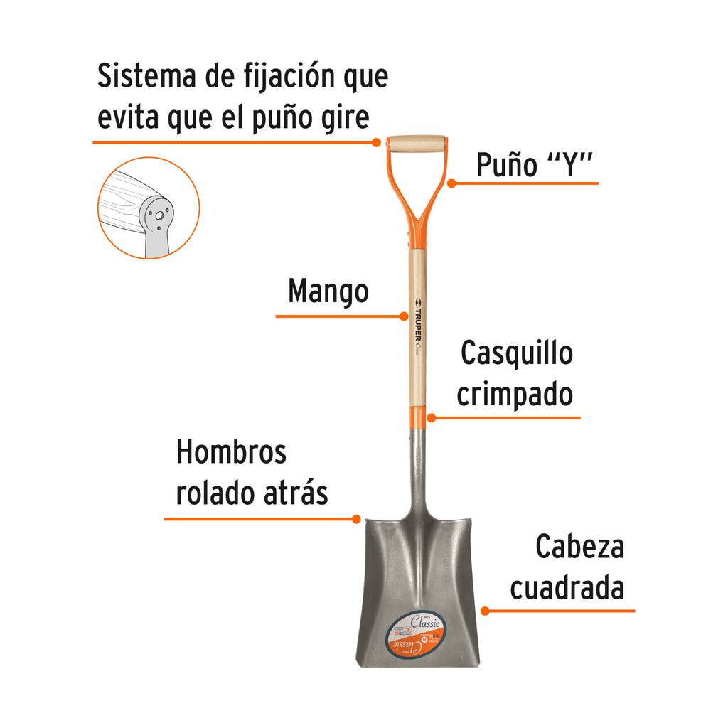 Pala cuadrada Classic, puño "Y", TRUPER  PCY (17155)