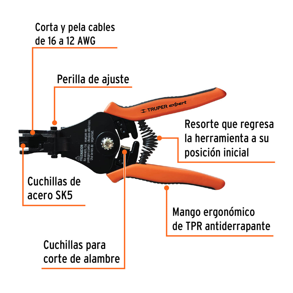 Pinza 6" pela cables automática, 16 a 12 AWG, TRUPER EXPERT PE-CA-X (17376)