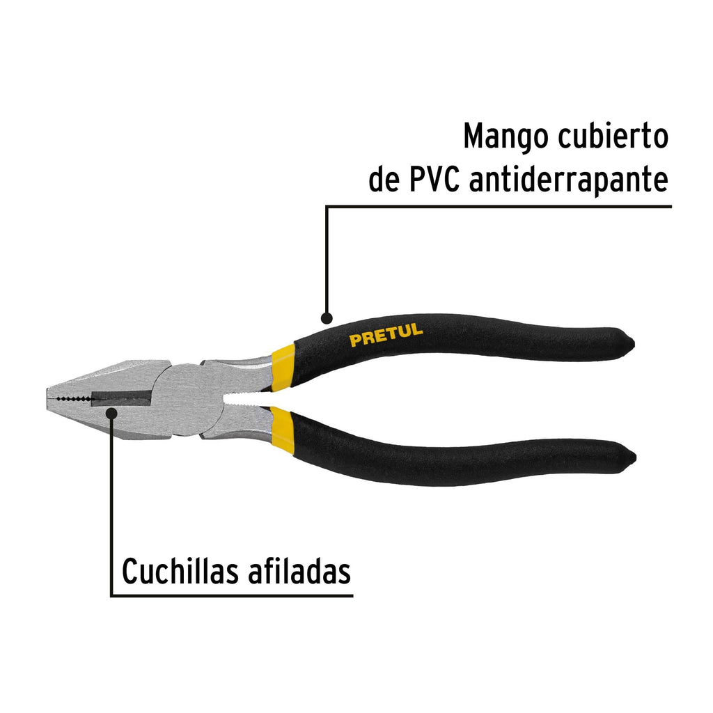 Pinza para electricista 7" mango de PVC, PRETUL PEL-7P (22603)