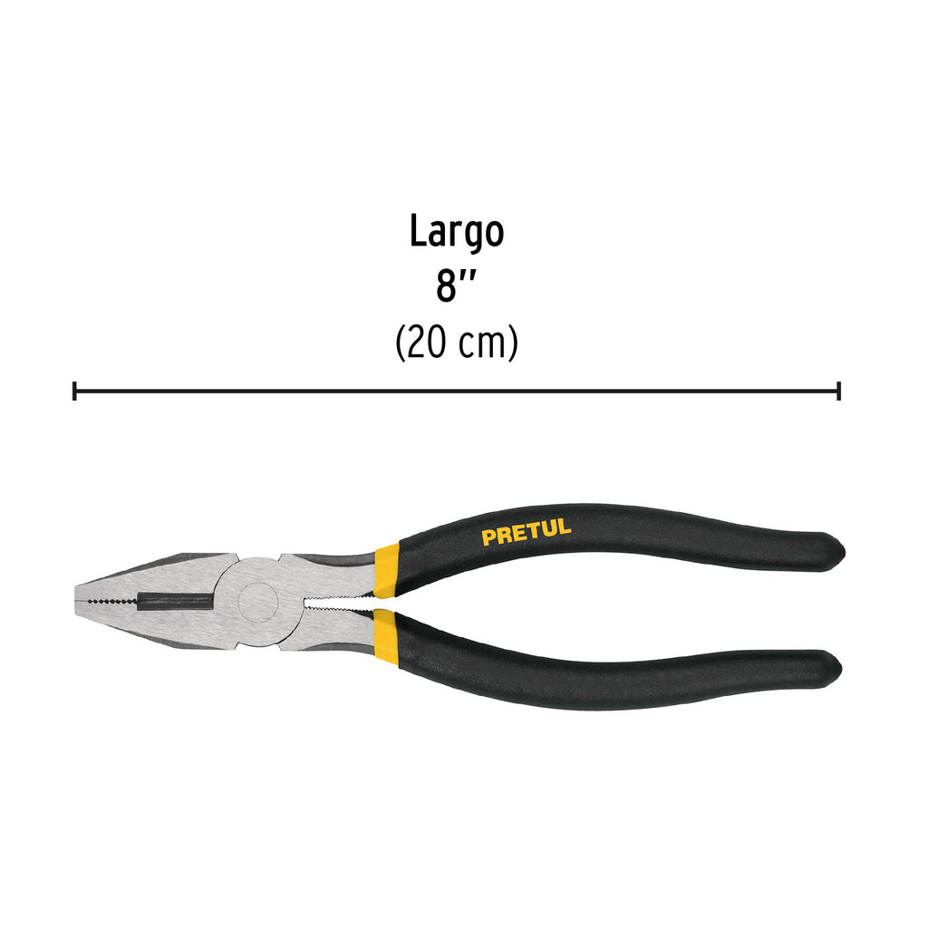 Pinza para electricista 8" mango de vinil, a granel, PRETUL  PEL-8PG (22708)