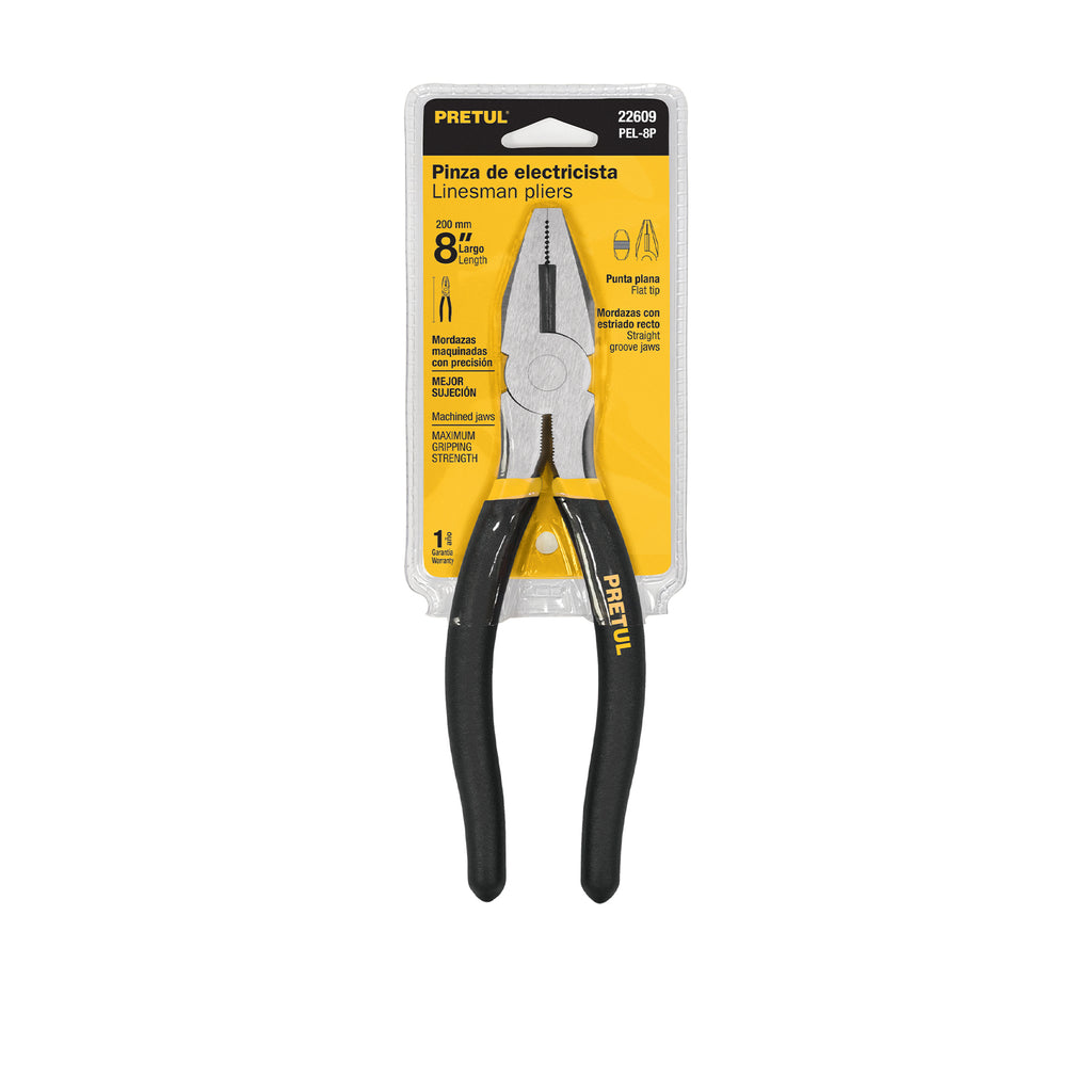 Pinza para electricista 8" mango de PVC, PRETUL PEL-8P (22609)