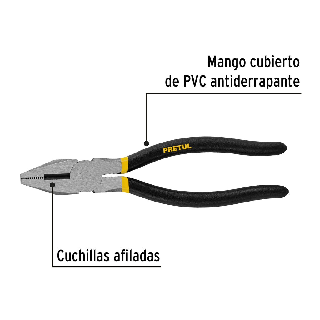 Pinza para electricista 8" mango de PVC, PRETUL PEL-8P (22609)