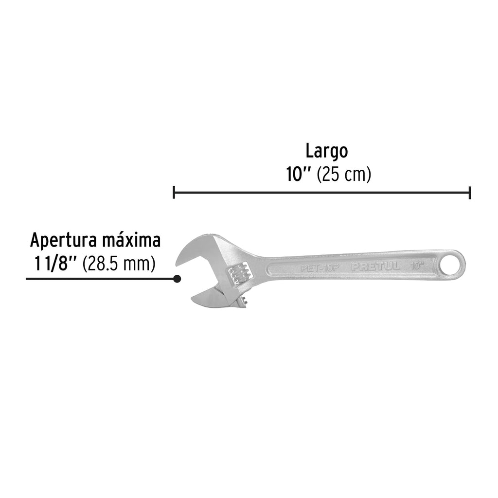 Llave ajustable (perico) 10" cromada, PRETUL PET-10P (21816)