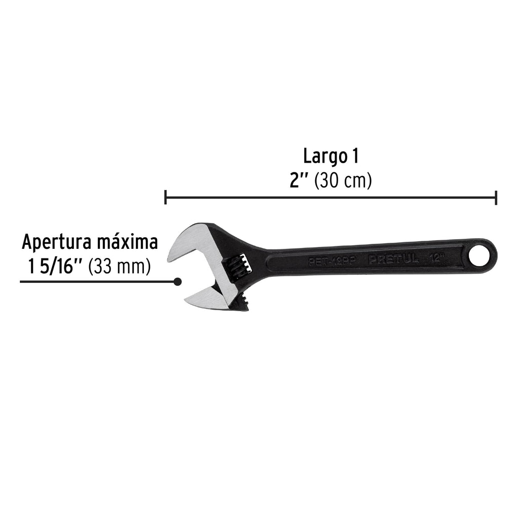 Llave ajustable (perico) 12" pavonada, PRETUL PET-12PP (21825)