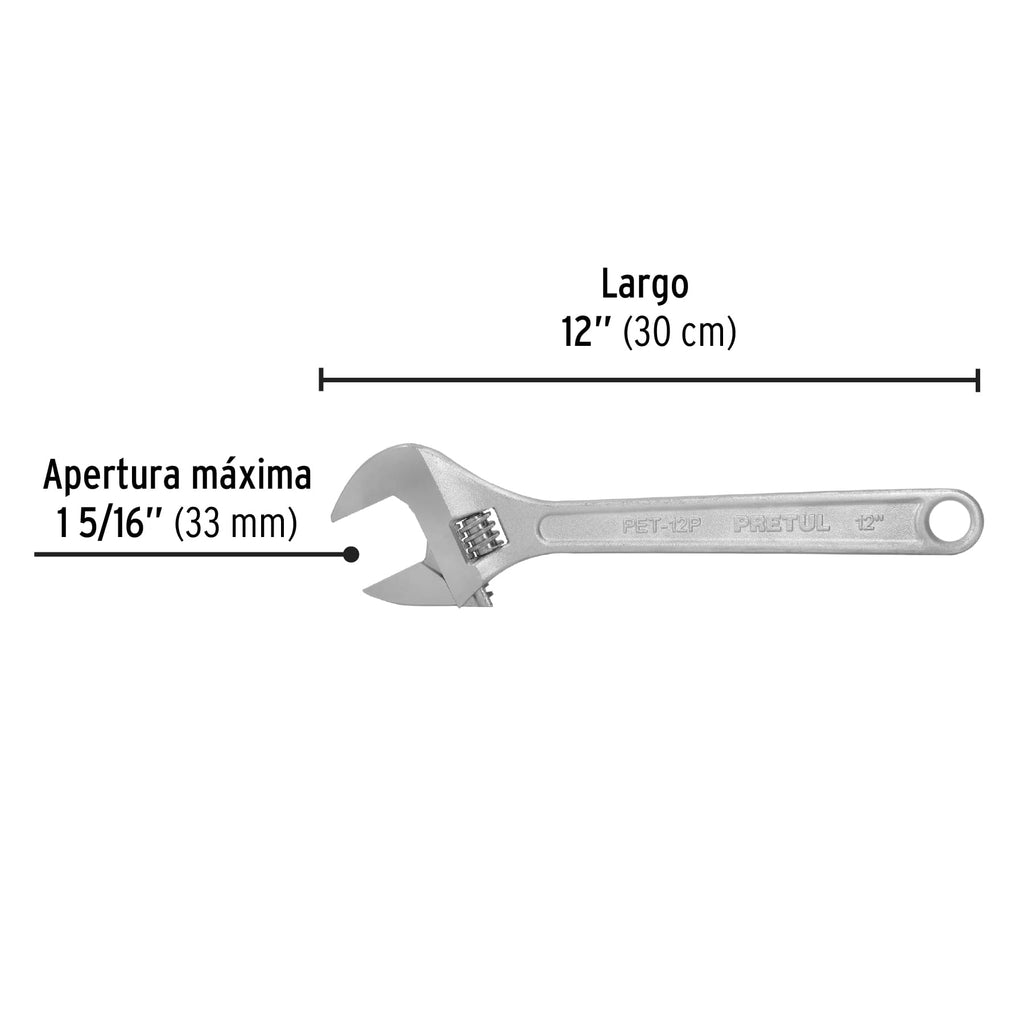 Llave ajustable (perico) 12" cromada, PRETUL PET-12P (21817)