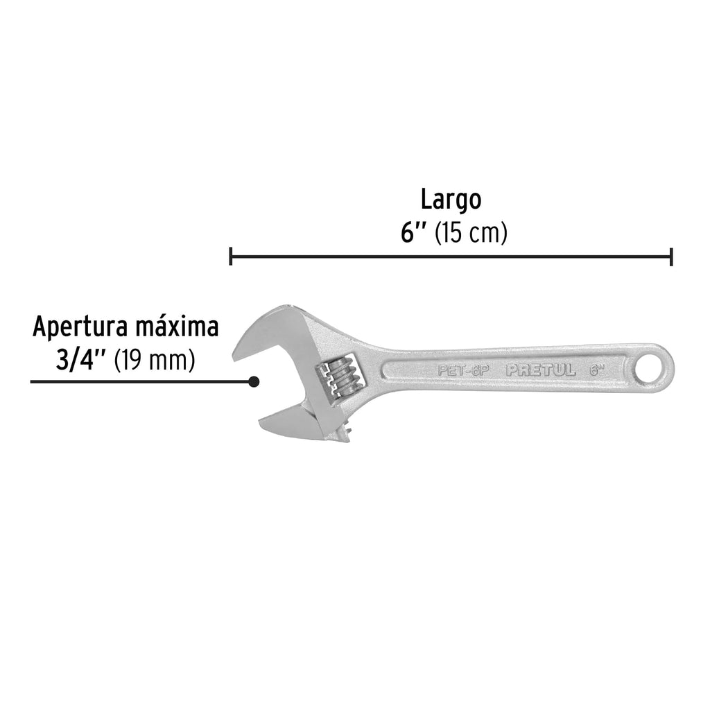 Llave ajustable (perico) 6" cromada, PRETUL PET-6P (21814)