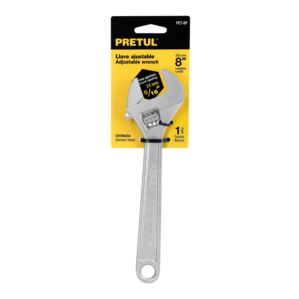 Llave ajustable (perico) 8" cromada, PRETUL PET-8P (21815)