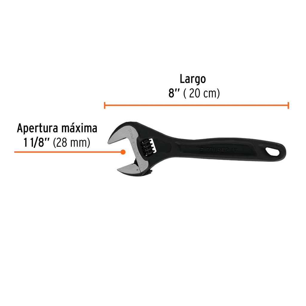 Llave perica 8" profesional pavonada, TRUPER Expert PET-8 (15501)