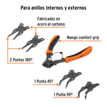 Cargar imagen en el visor de la galería, Pinza para anillos de retención 6&quot; 4 cabezas intercambiables PIAN-4 (17355)