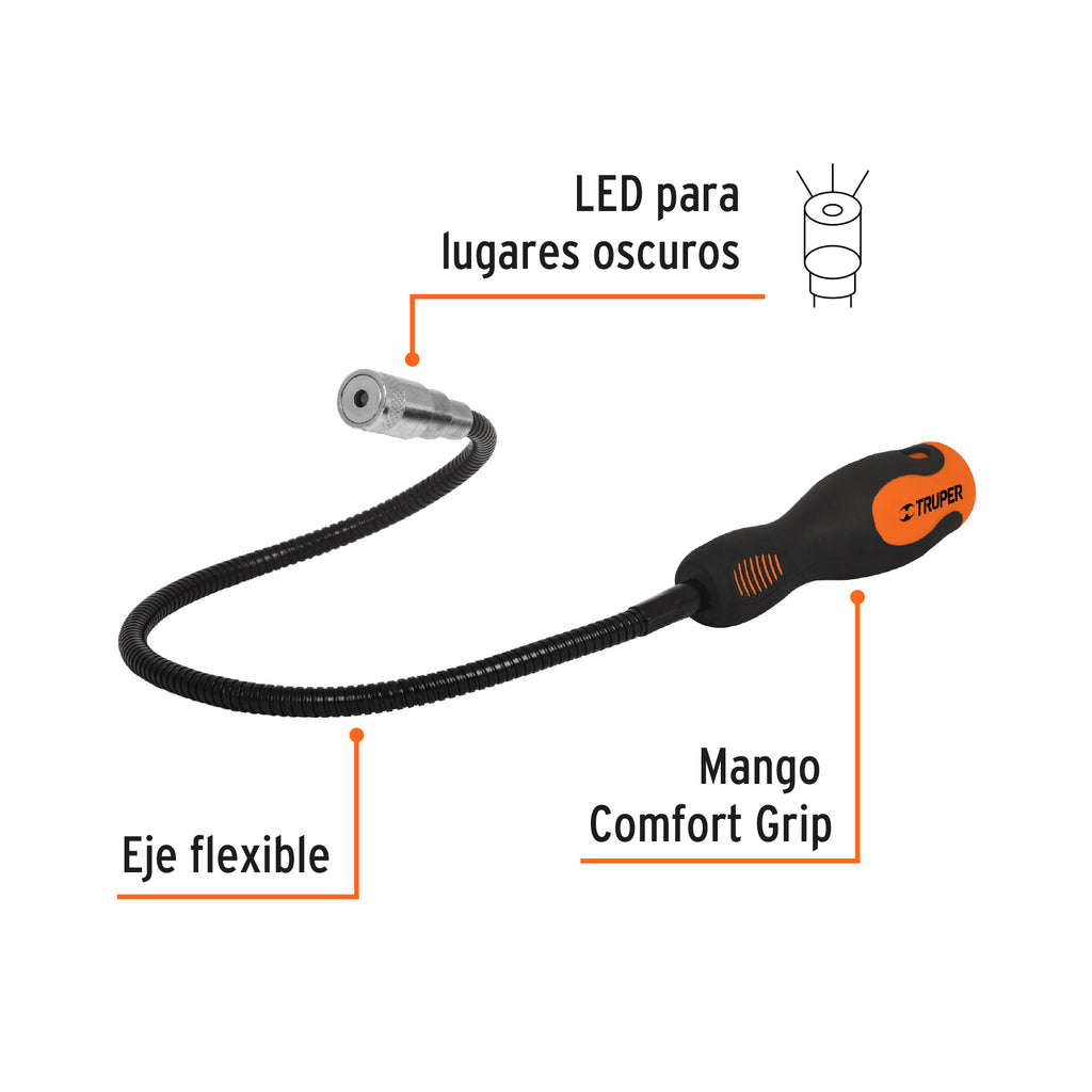 Imán flexible de acero con LED, 3 kg, TRUPER PICK-UPL (15326)