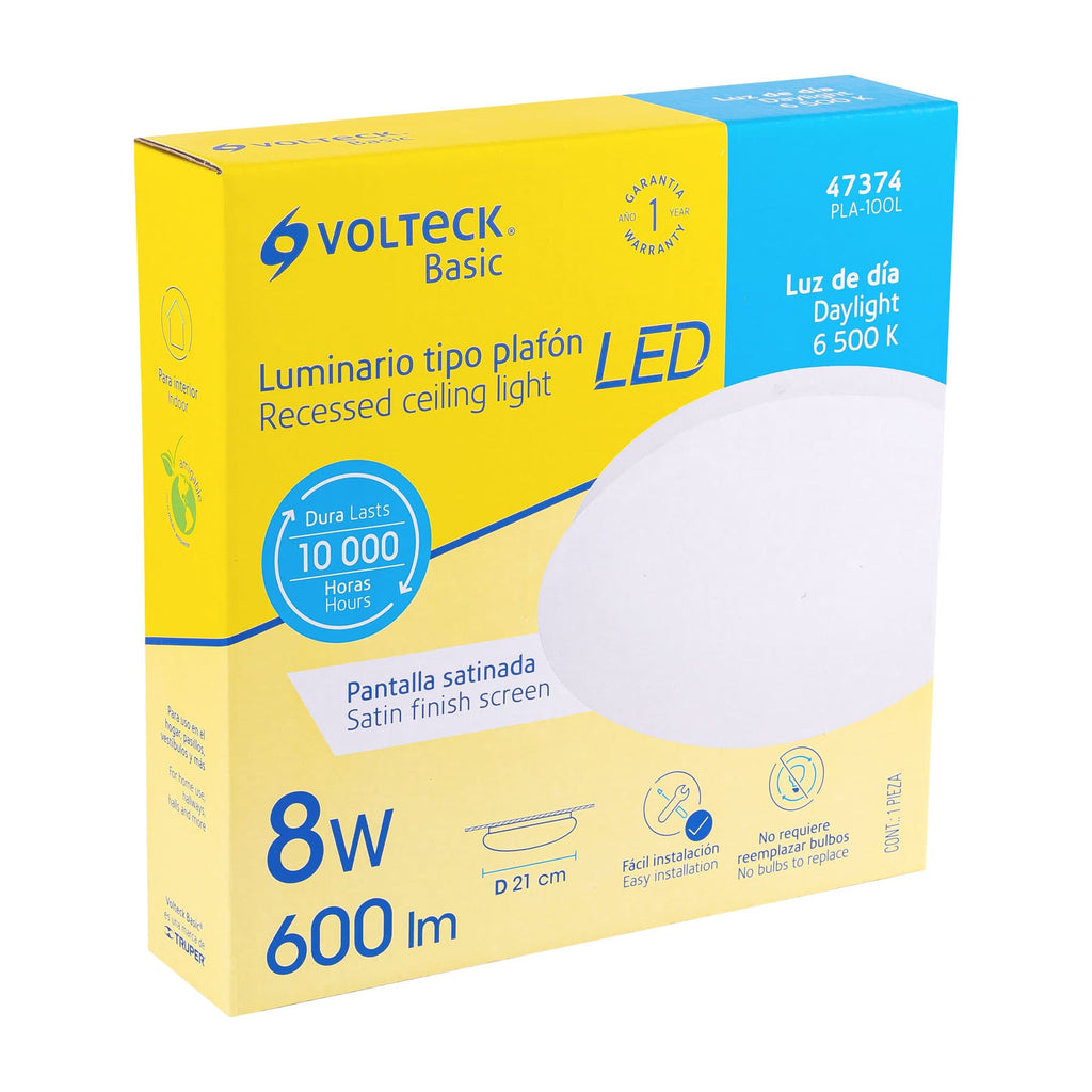 Luminario de LED 8 W tipo plafón luz de día, VOLTECK PLA-100L (47374)