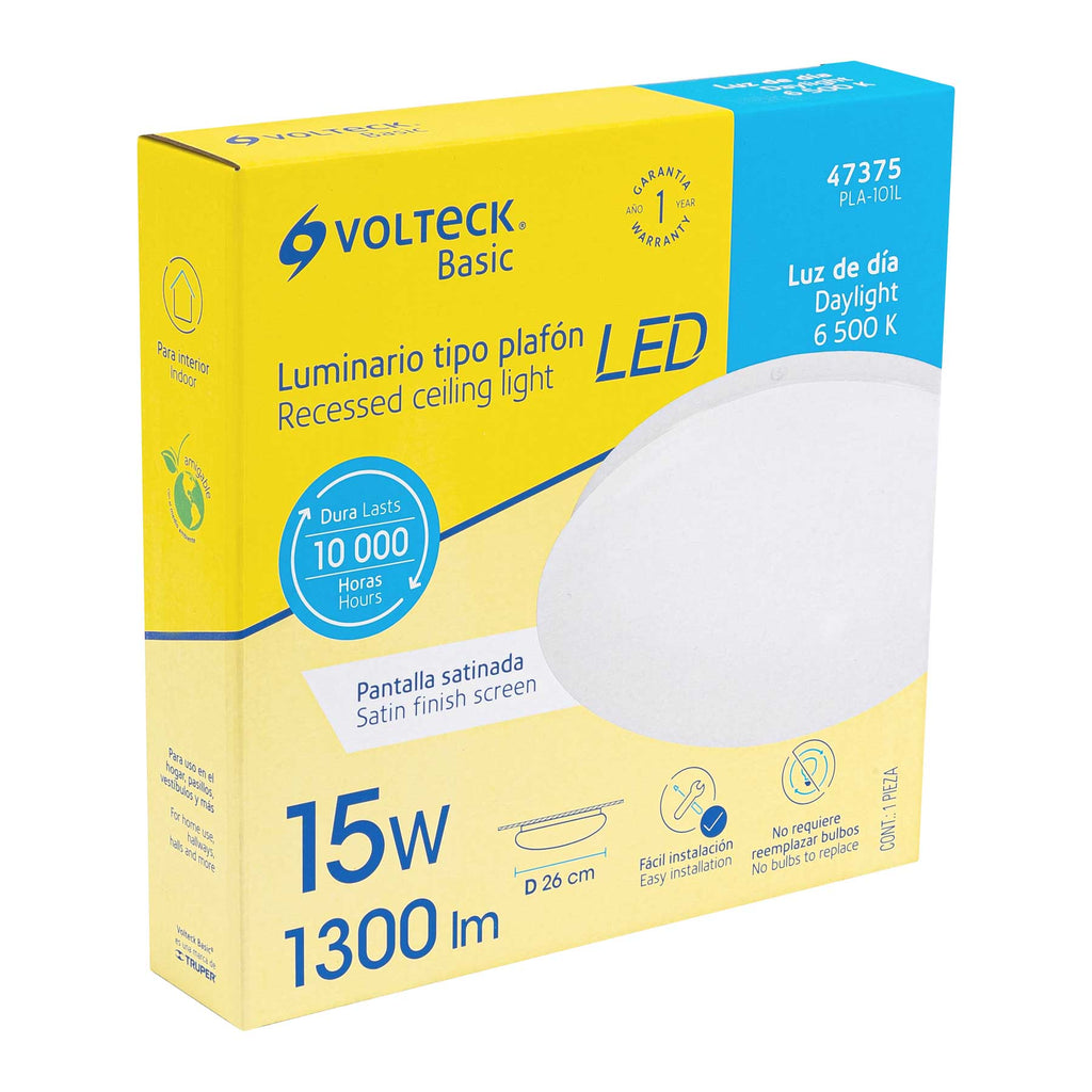 Luminario de LED 15 W tipo plafón luz de día, VOLTECK PLA-101L (47375)