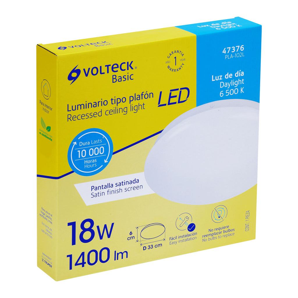 Luminario de LED 18 W tipo plafón luz de día, VOLTECK PLA-102L (47376)