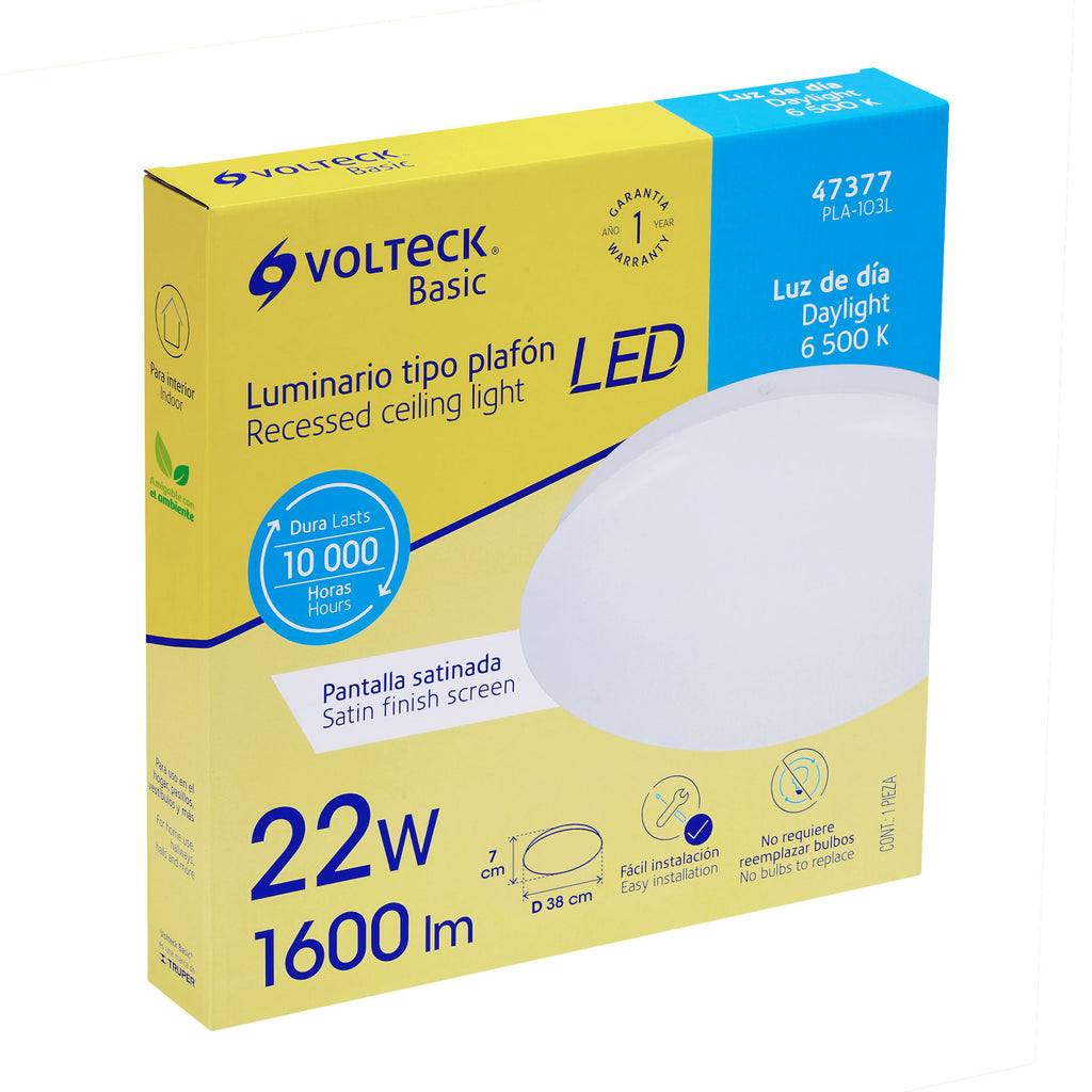 Luminario de LED 22 W tipo plafón luz de día, VOLTECK PLA-103L (47377)