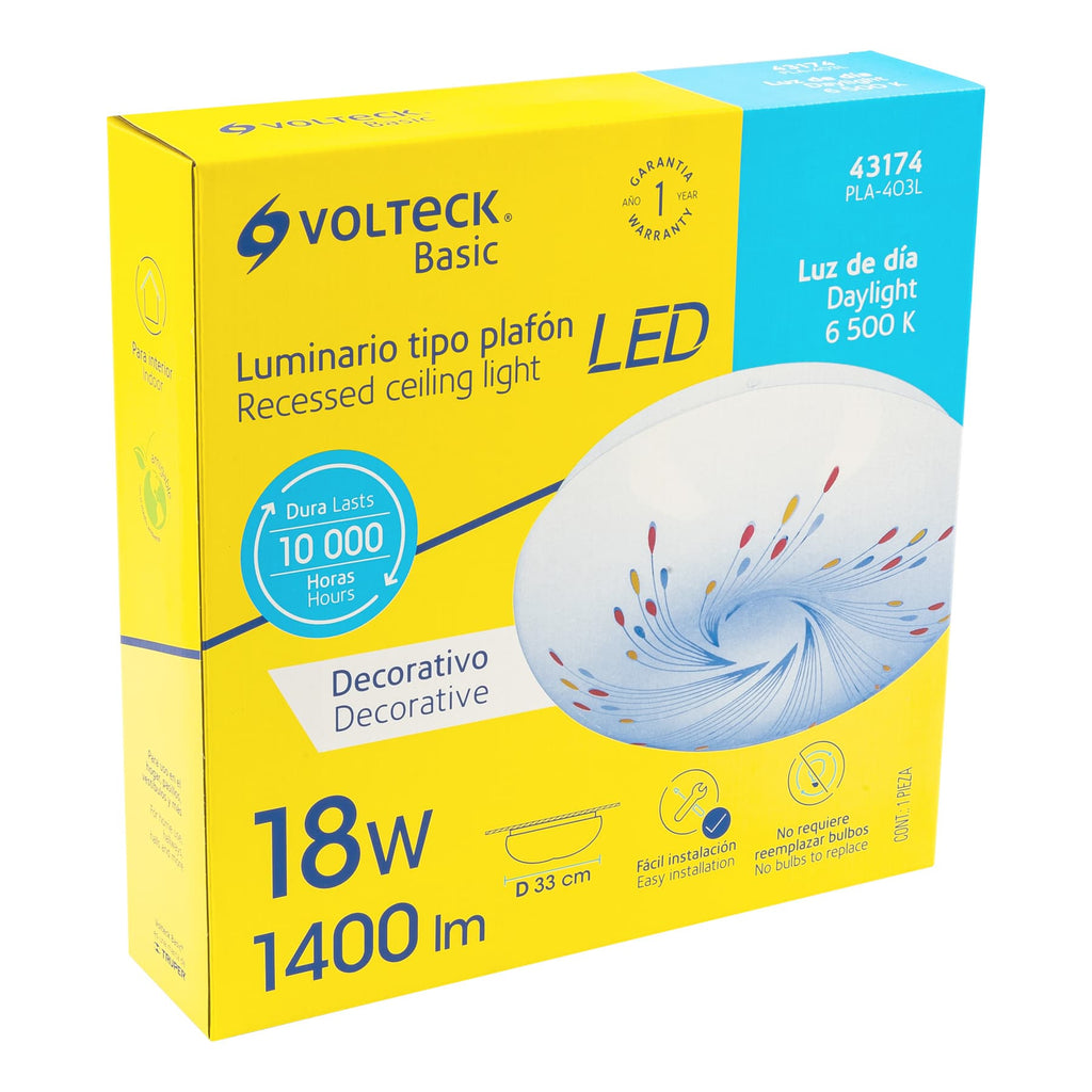 Luminario LED 18 W plafón decorativo espiral luz día, VOLTECK PLA-403L (43174)