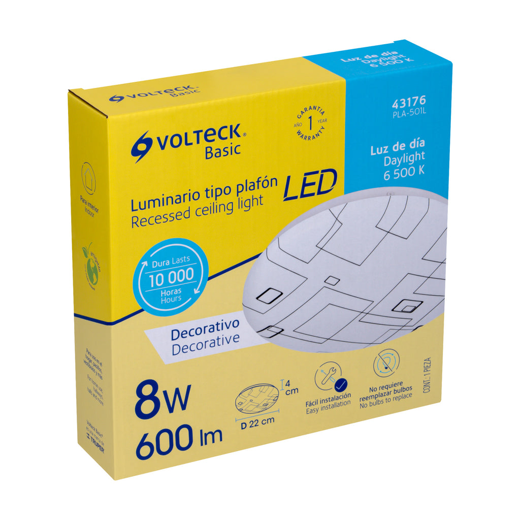 Luminario LED 8 W plafón decorativo cuadros luz día, VOLTECK PLA-501L (43176)