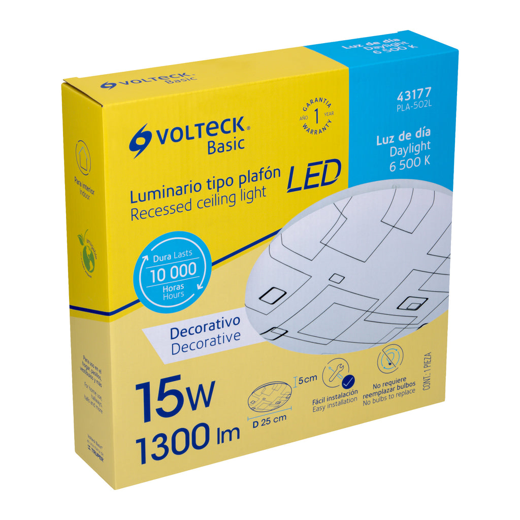 Luminario LED 15 W plafón decorativo cuadros luz día, VOLTECK PLA-502L (43177)