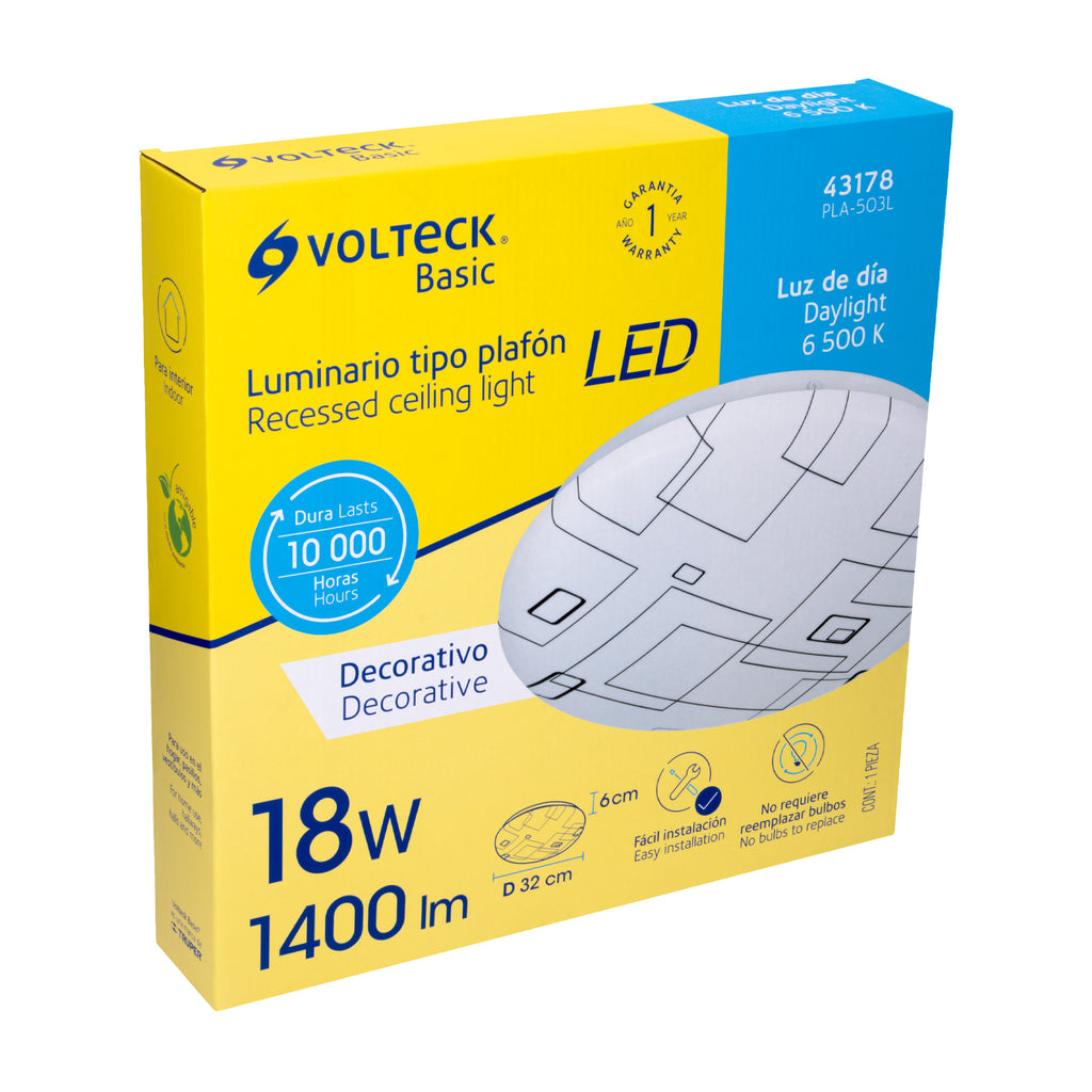 Luminario LED 18 W plafón decorativo cuadros luz día, VOLTECK PLA-503L (43178)