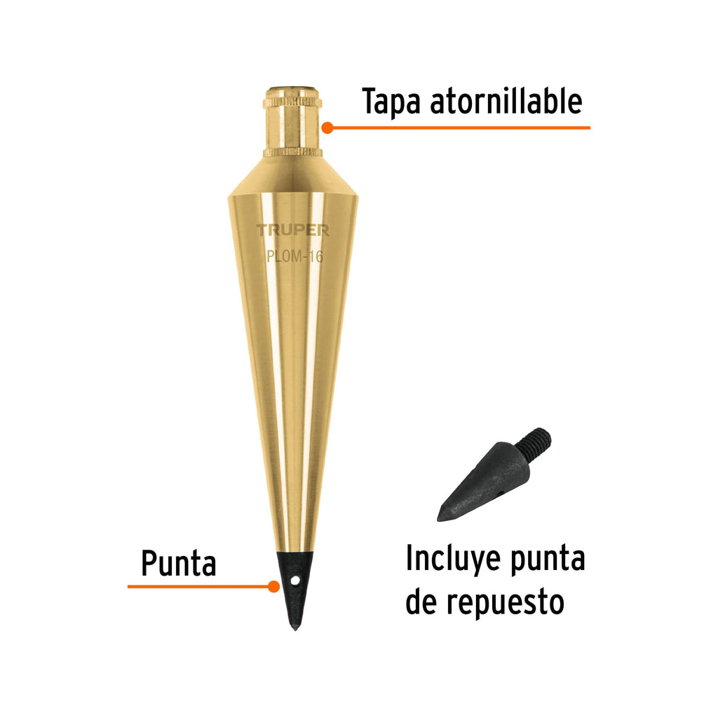 Plomada de latón 16 oz, TRUPER PLOM-16 (17072)