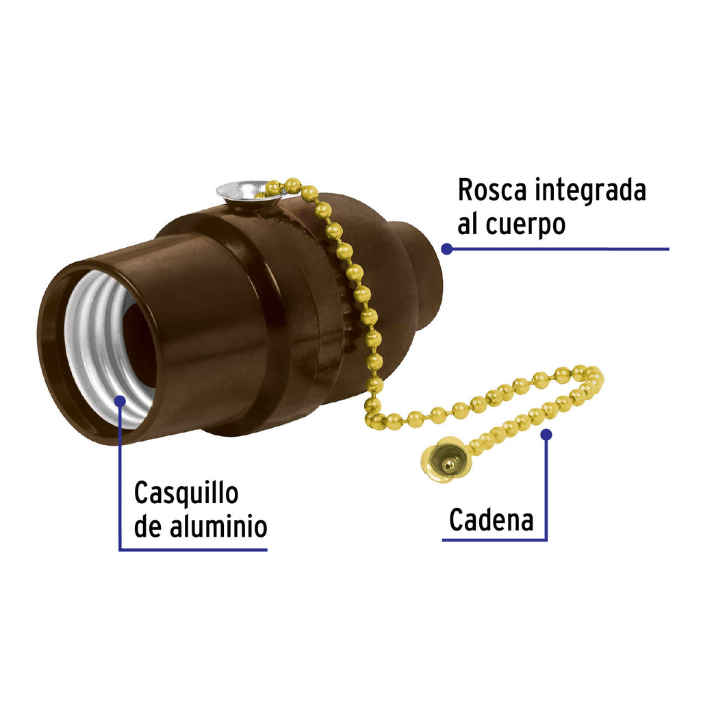 Portalámpara de baquelita, con interruptor de cadena, VOLTECK POBA-18 (46533)