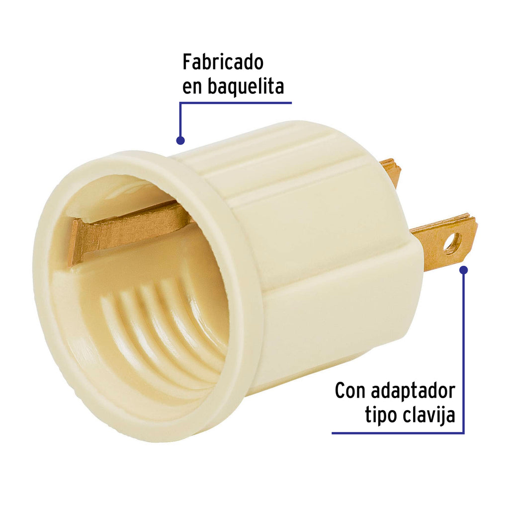 Portalámpara de baquelita, con adaptador, marfil, VOLTECK POBA-20 (46525)