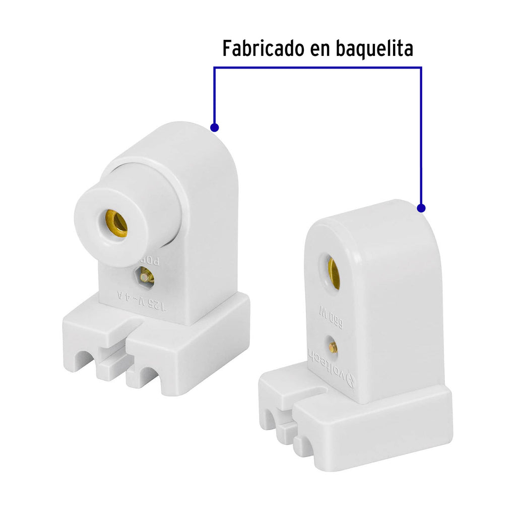 Portalámparas p/tubo LED y fluorescente, base FA8, 2pz, VOLTECK POPL-14 (46506)