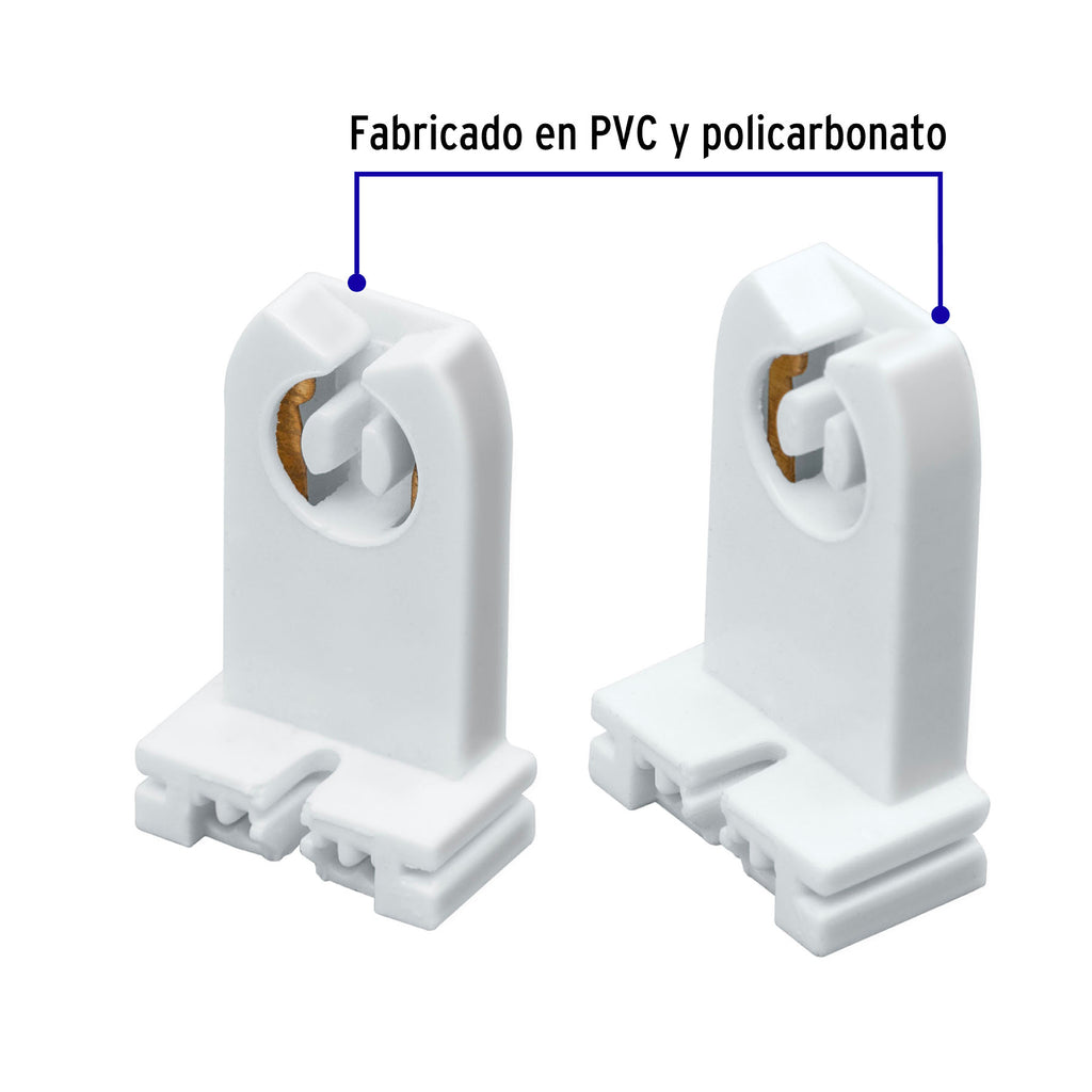 Portalámparas p/tubo LED y fluorescente, base G13, 2pz, VOLTECK  POPL-15 (46508)