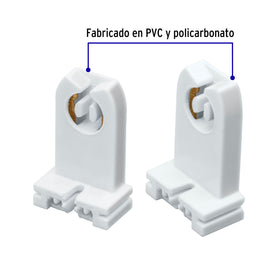 Portalámparas p/tubo LED y fluorescente, base G13, 2pz, VOLTECK  POPL-15 (46508)