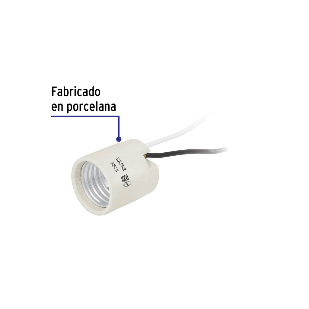 Portalámpara de porcelana, sencillo, VOLTECK POPO-14 (46528)