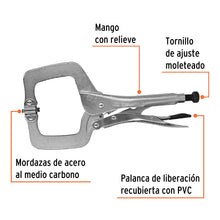 Cargar imagen en el visor de la galería, Pinza de presión 11&quot; tipo &quot;C&quot; con mordaza autoajustable PPC-11R (17427)