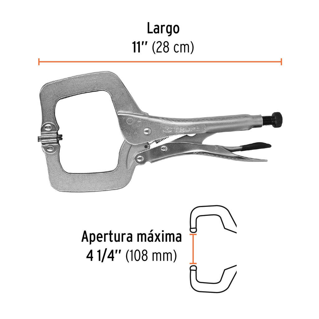 Pinza de presión 11" tipo "C" con mordaza autoajustable PPC-11R (17427)