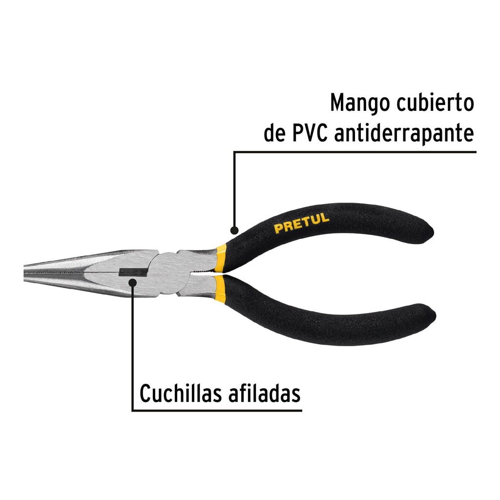 Pinza de punta y corte 6" mango de PVC, PRETUL PPC-6P (22624)