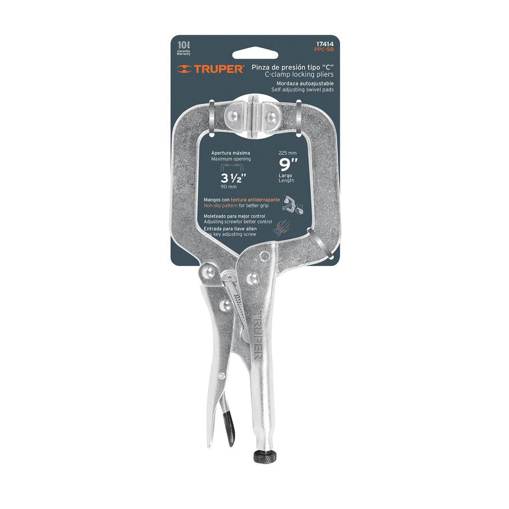 Pinza de presión 9" tipo "C" con mordaza autoajustable TRUPER PPC-9R (17414)