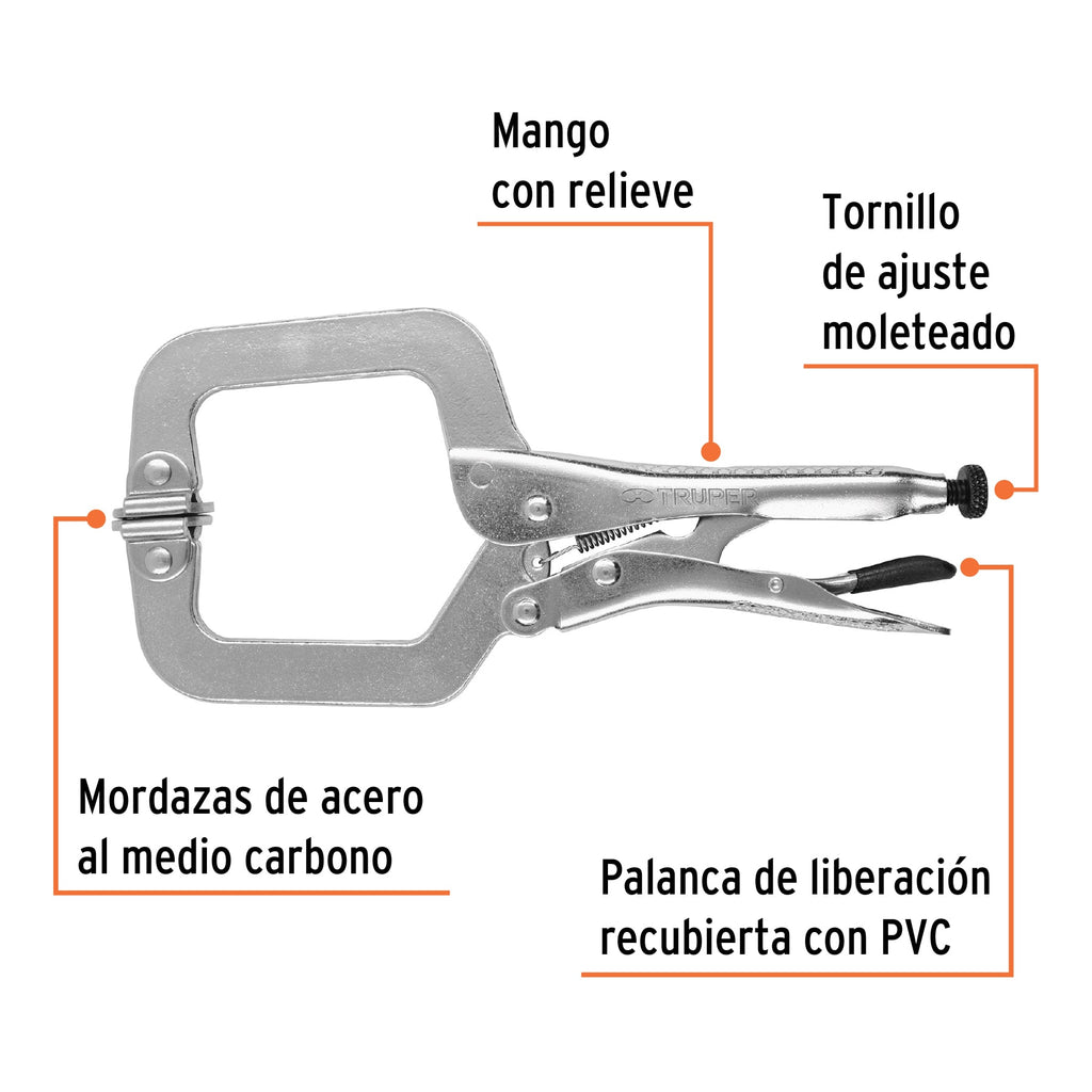 Pinza de presión 9" tipo "C" con mordaza autoajustable TRUPER PPC-9R (17414)