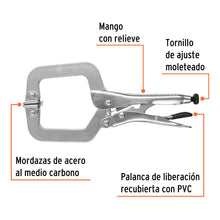 Cargar imagen en el visor de la galería, Pinza de presión 9&quot; tipo &quot;C&quot; con mordaza autoajustable TRUPER PPC-9R (17414)