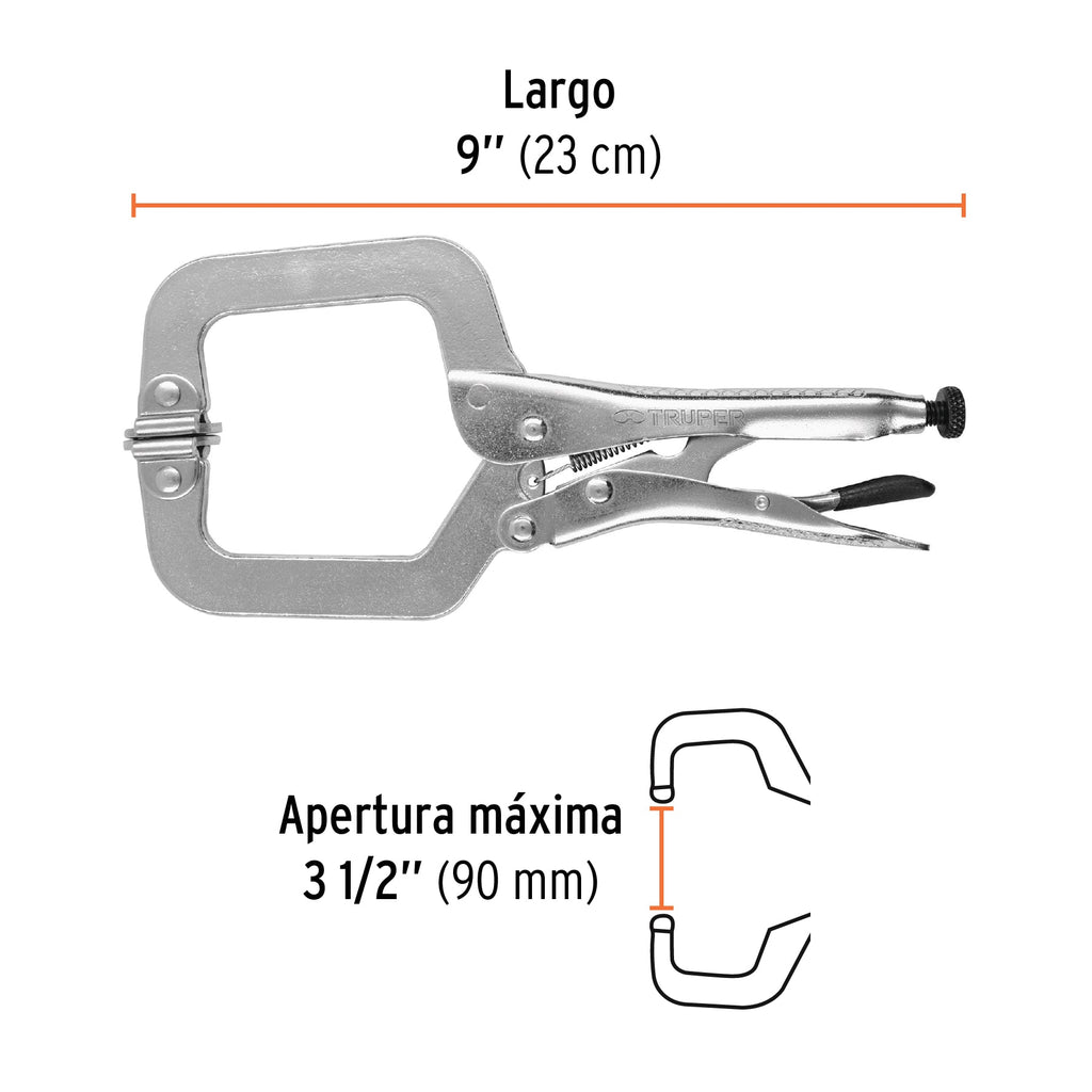 Pinza de presión 9" tipo "C" con mordaza autoajustable TRUPER PPC-9R (17414)